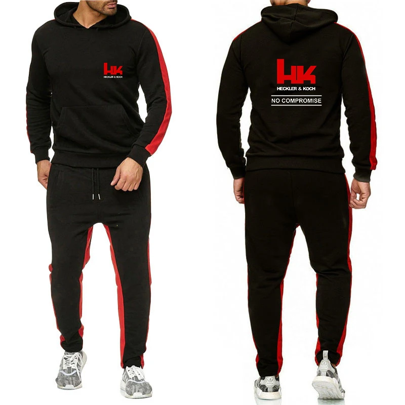 Mens Hk Heckler Koch No Compromise Solid Color Tracksuit Hooded Sweatshirts Jogger Pants High Quality Casual Sports Hoodie Suit