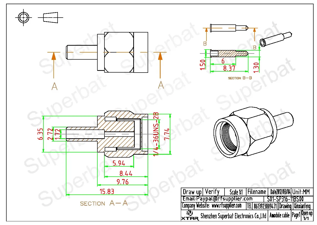 Superbat SMA ขั้วต่อสายโคแอ็กเชียลชุบทองสำหรับขั้วต่อสาย RG316 RG174 RG188 LMR100