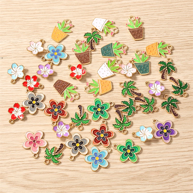 10 Stück niedliche Blumenanhänger, Emaille-Pflanzen- und Topfanhänger für die Herstellung von Halsketten, Ohrringen, DIY-Bastelarbeiten, Schmuckzubehör – Detail 2