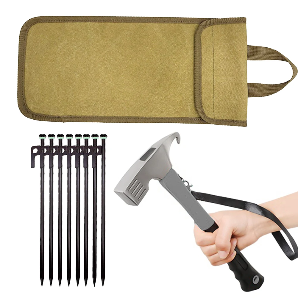 8Pcs Tent Pegs Forged Steel Tent Pegs Heavy Duty Camping Tent Spikes with Storage Bag & Hammer for Outdoor Camping