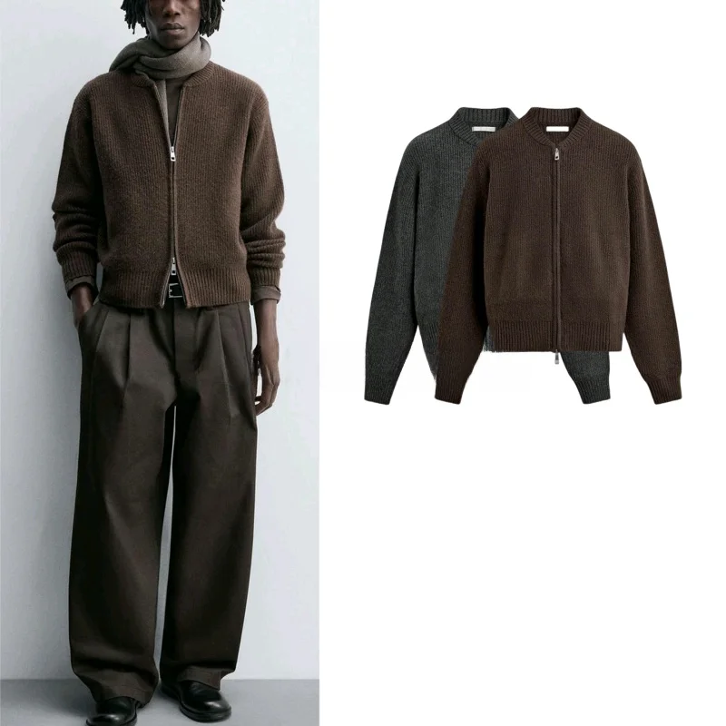 

Loose Fit Knitted Pilot Jaet Men's Winter New Arrival Long Sve Stand Collar Zipper Closure Busin Casual Outerwear