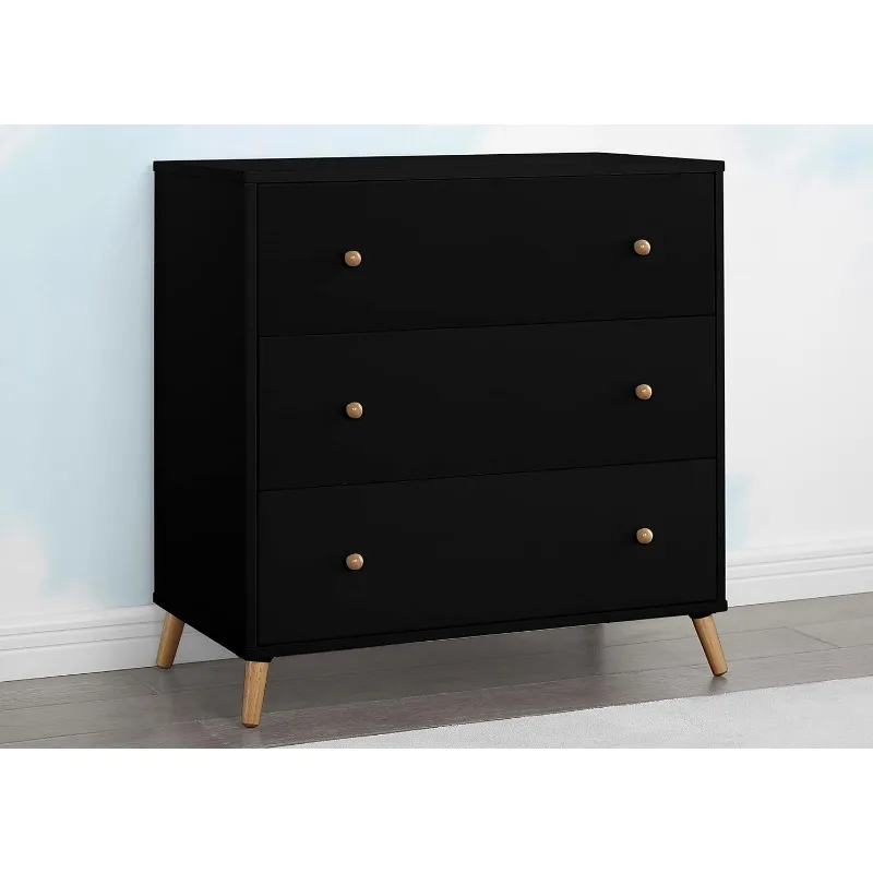 Essex 3 Drawer Dresser with Interlocking Drawers, Ebony/Natural