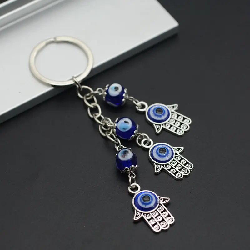 Anti-lost Car Keychain Keyring Palm Evil Eye Tassel Key Chain Holder Accessories Gift for Husband Wife Couple Women Men Jewelry