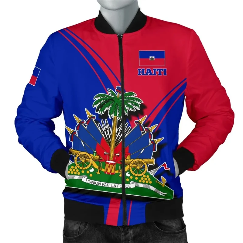 New 3D Printed Haiti Bomber Jackets National Flag Retro Men Women Long Sleeve Streetwear Oversized Flight Jacket Female Clothing