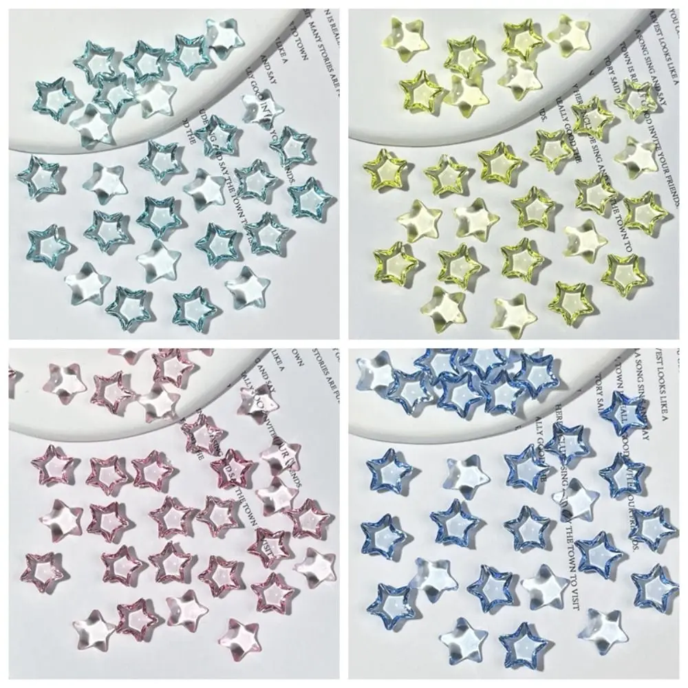 50 Pcs Shiny Mocha Star Nail Decorations Colored Ice Clear 3D Mini Nail Rhinestones Flat Back Water Wave Stars Nails Accessories