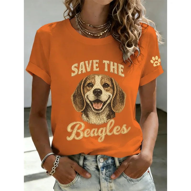 Camisetas con estampado de perros Save The Beagles para mujer, camisetas informales de manga corta de verano, camisetas en negro, blanco y naranja, recién llegadas