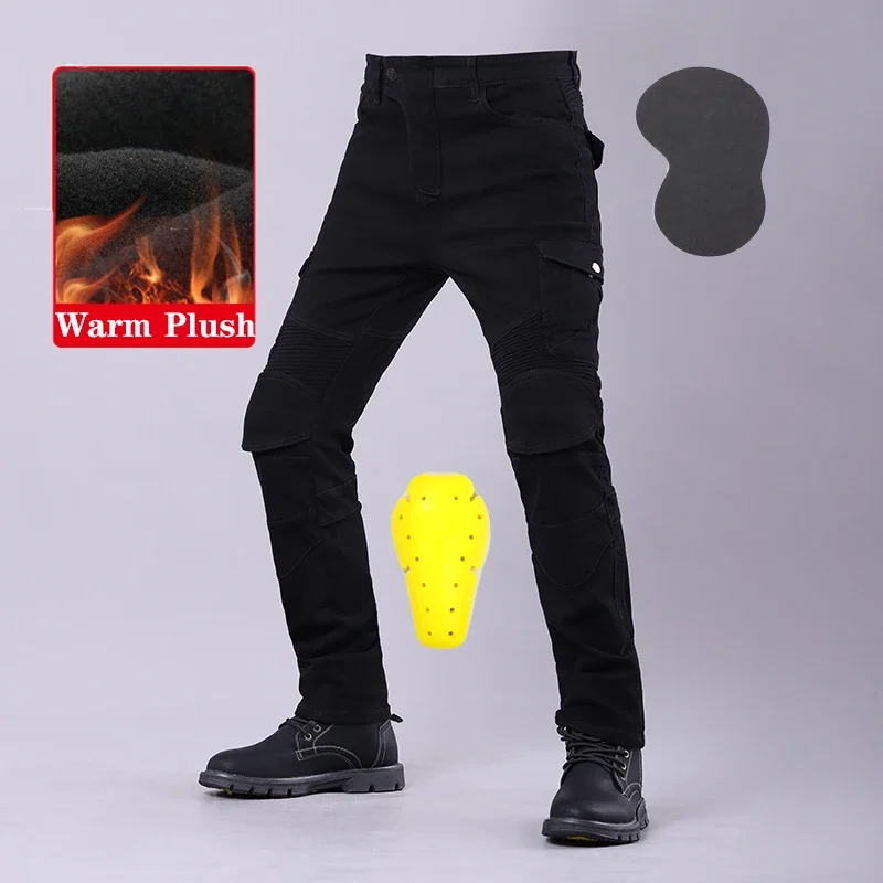 

Winter Motorcycle Riding Pants Winter Warm DoubleThick Pants Fall Resistant Plus Plush Moto Jeans Men Woman With Protective Gear