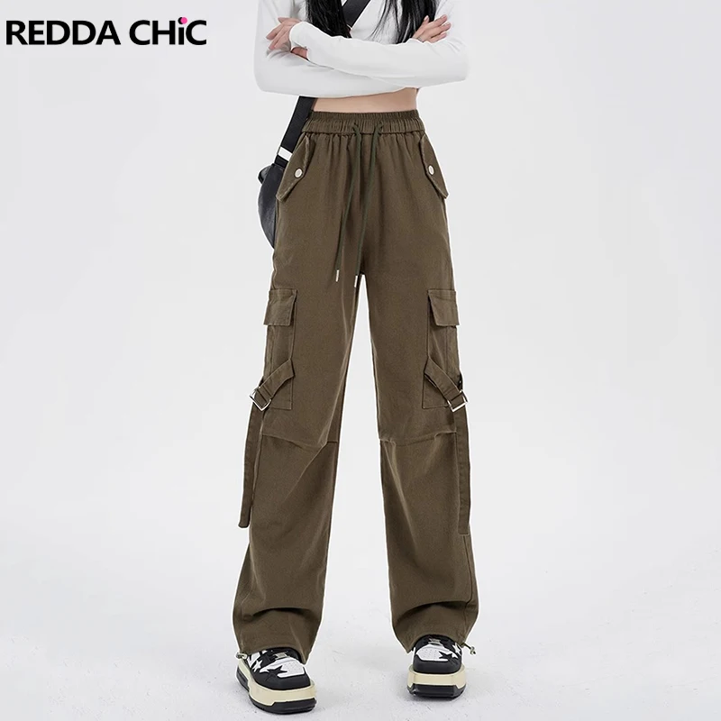 

ReddaChic Multi-pocket Parachute Sweatpants Women Y2k Harajuku Drawstring Elastic Waist Casual Wide Leg Pants Cargo Workwear