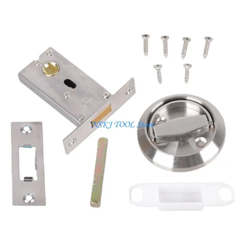 

L8RC Concealed Handle Round Lock Double Sided Stainless Steel Pull Rings Invisible Lock Handles Hardware Easy to Install