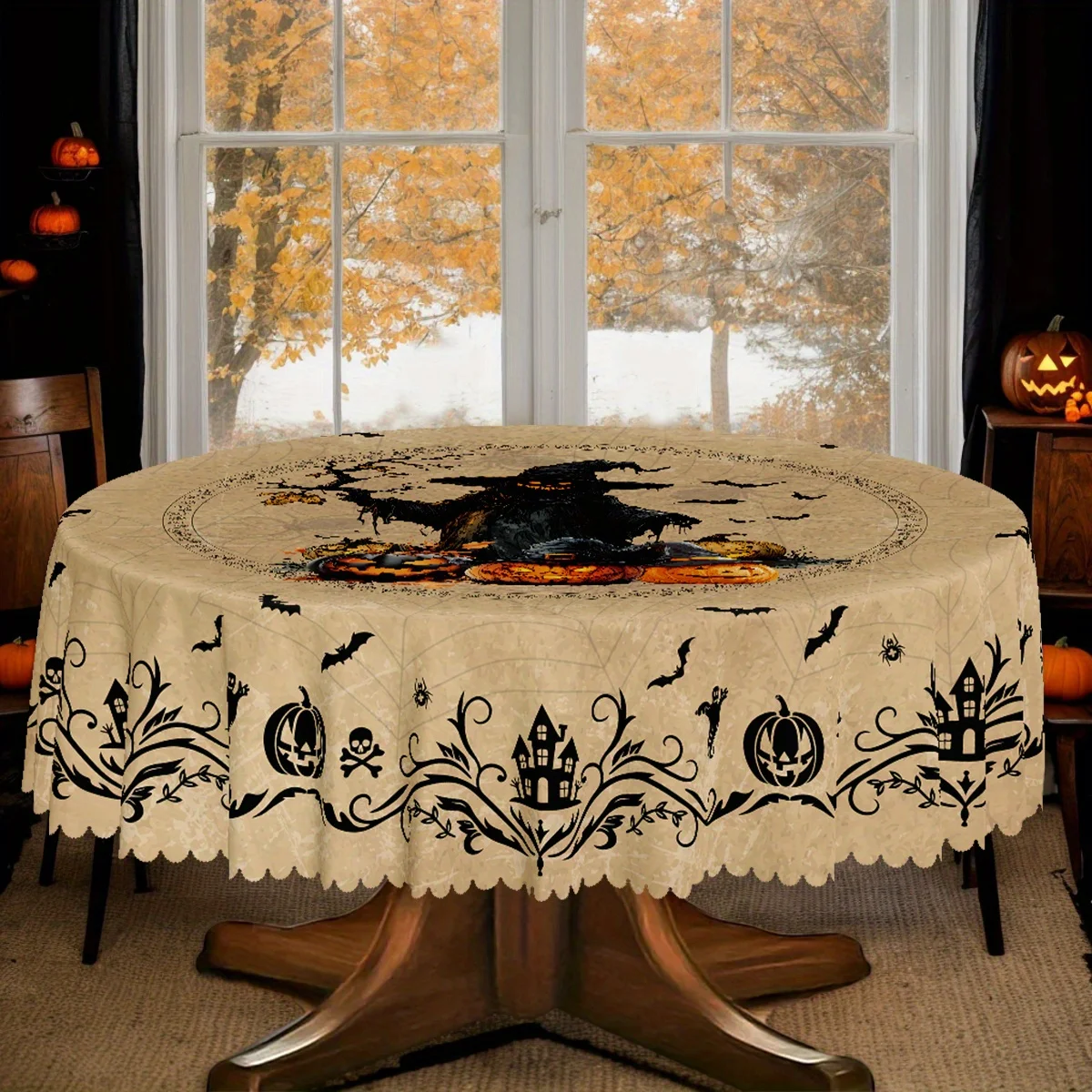 1 piece, polyester tablecloth, Halloween-themed party tablecloth, ancient spirit festival vintage pumpkin batzyc