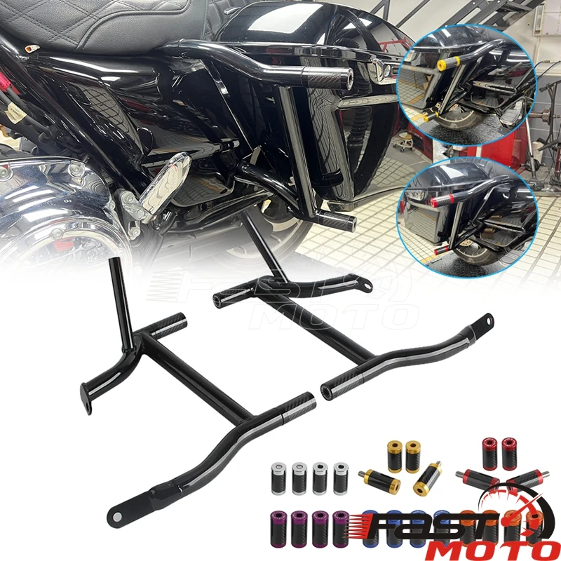 For Harley Touring Road Glide ST Custom CVO/SE Limited Special Ultra FLTRU Motorcycle Rear Saddlebag Guard Bracket Crash Bar 09+