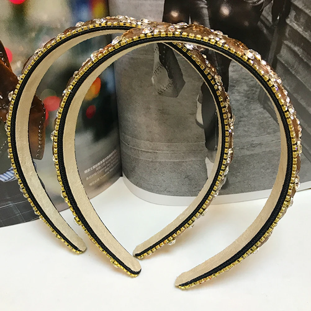 

Rhinestone Wide Edge Hair Card Crystal Headband Vintage Headdress Women Headwrap Hoop Miss
