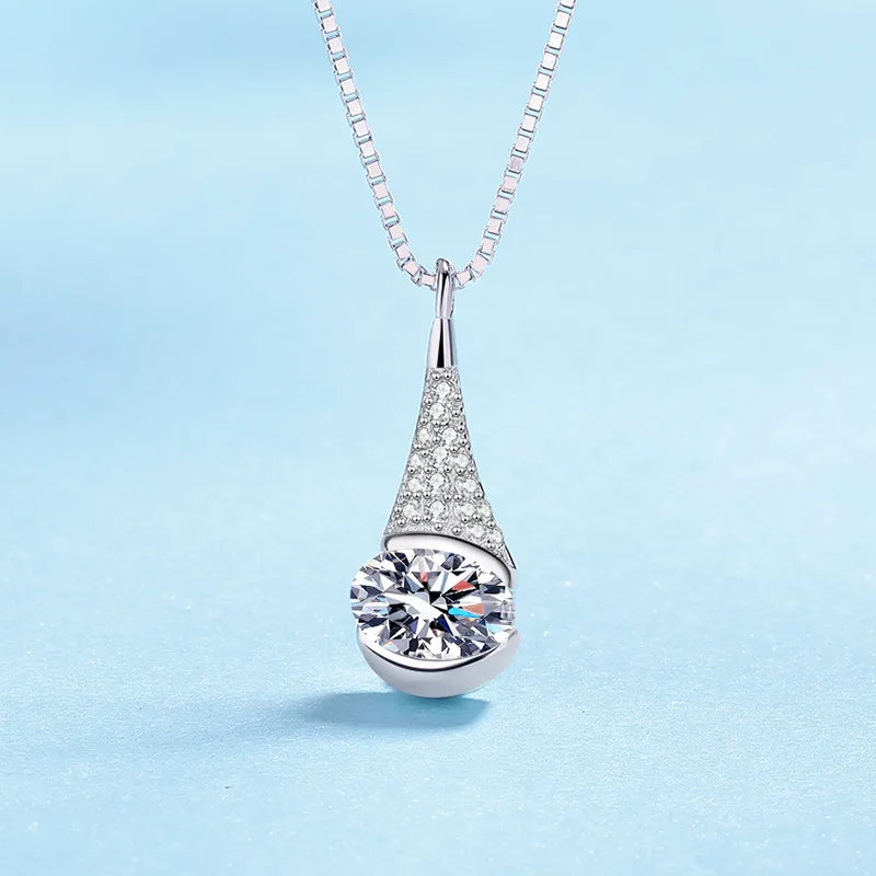 

Soft & Brightening Oval Water Drop Pendant Box Chain For Women 1ct Moissanite PT950 Platinum | Brightens skin, elegant & noble