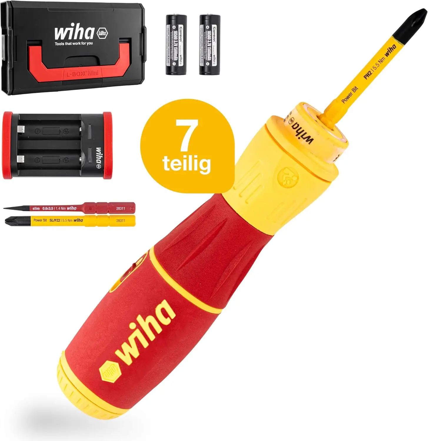 Wiha SpeedE® II Electric Screwdriver (44318) 7-Piece (SlimBits, Batteries, USB Charging Cable, L-Boxx Mini), Torque 0.4  + 1 nm