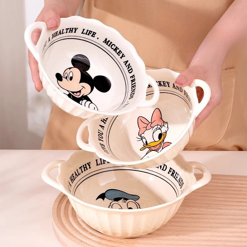 

Anime Donald Duck Minnie Ceramic tableware Double-eared ceramic bowl High-appearance-level ceramic children's bowl