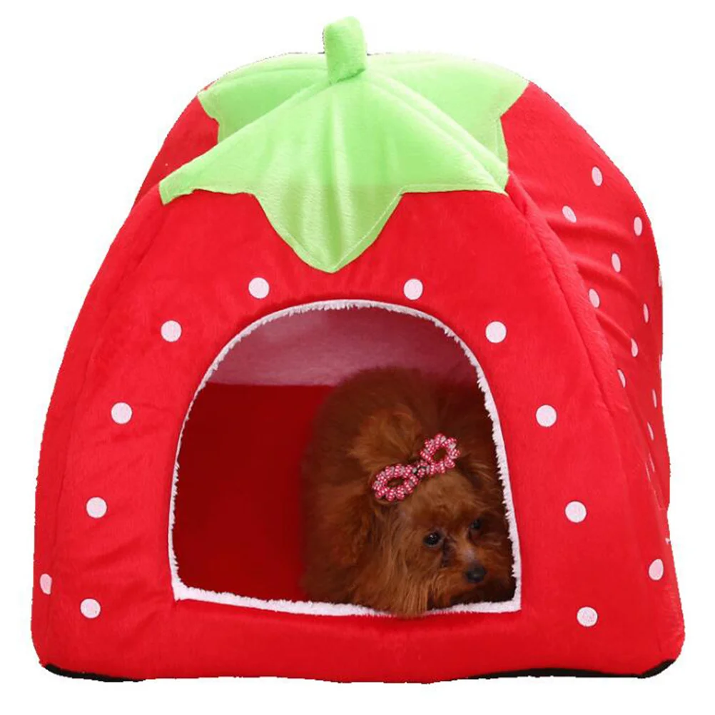 

Cute Strawberry Foldable Pet Bed For Cats Dogs Small Animals Lightweight Durable Comfortable Warm Bed Anti-Slip Bottom