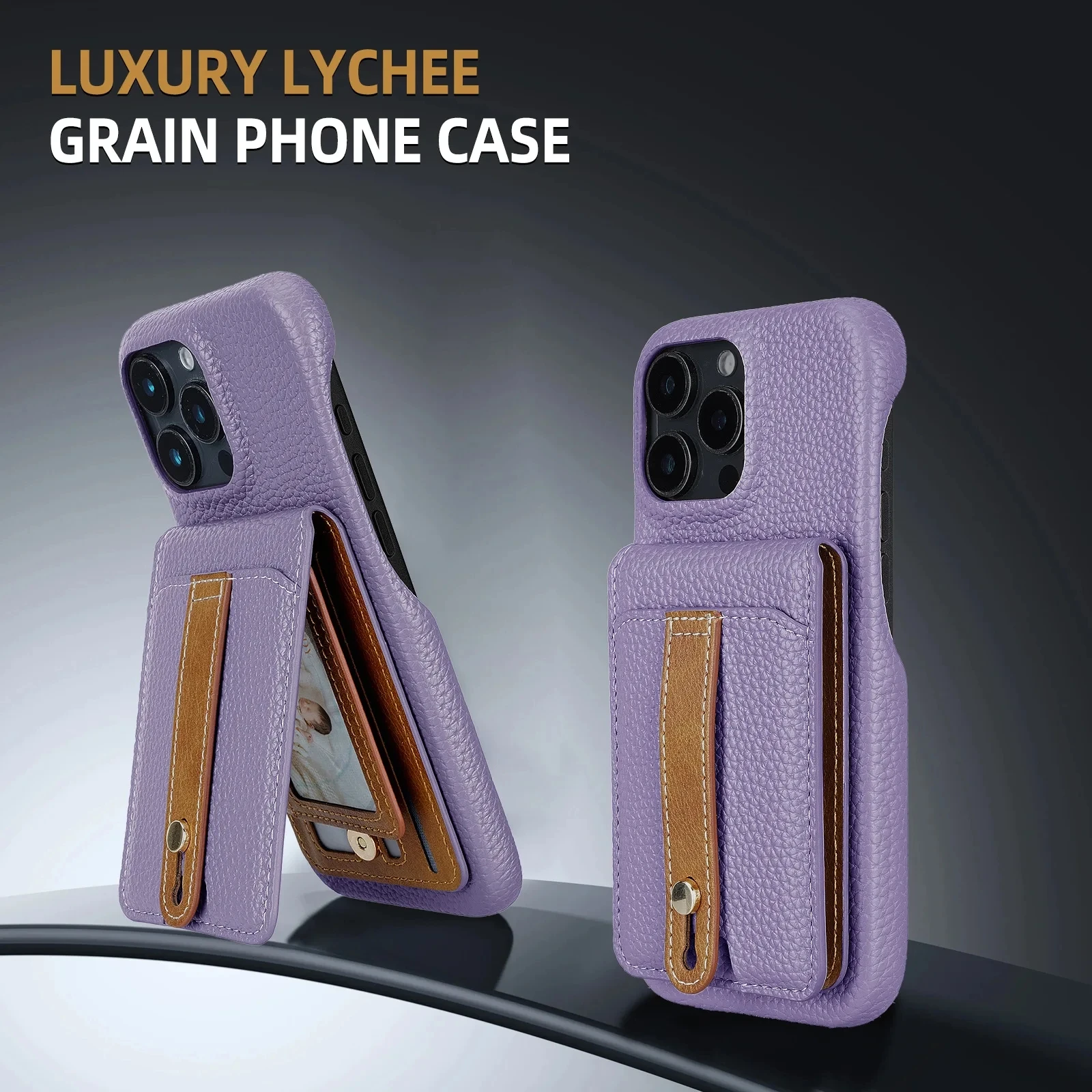 

Finger Strap Wallet Case For iPhone 16E 16 15 14 13 12 11 Pro Max 16 Plus Make Up Mirror Leather Cards Slot Holder Cover Funda