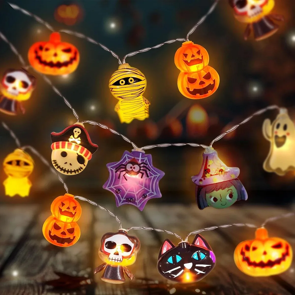 10/20LEDs Halloween LED Spider Skeleton Pumpkin Lights Battery Operated Holiday Festival String Lights For Home Decoration