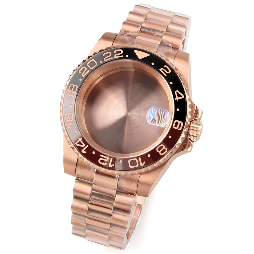 

Fit Yacht-Master SUB GMT 40mm Rose Gold NH35 Watch Case With Presidential Bracelet Stainless Steel For NH35 NH36 NH38 Movement