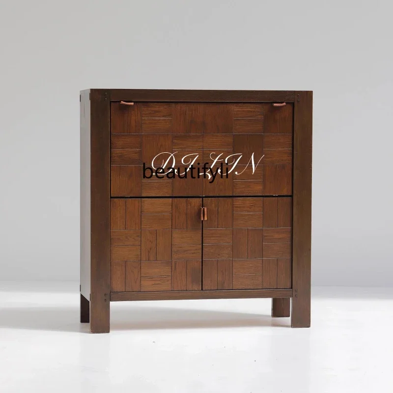 

FMedieval designer living room solid wood wine cabinet Nordic oak side cabinet locker