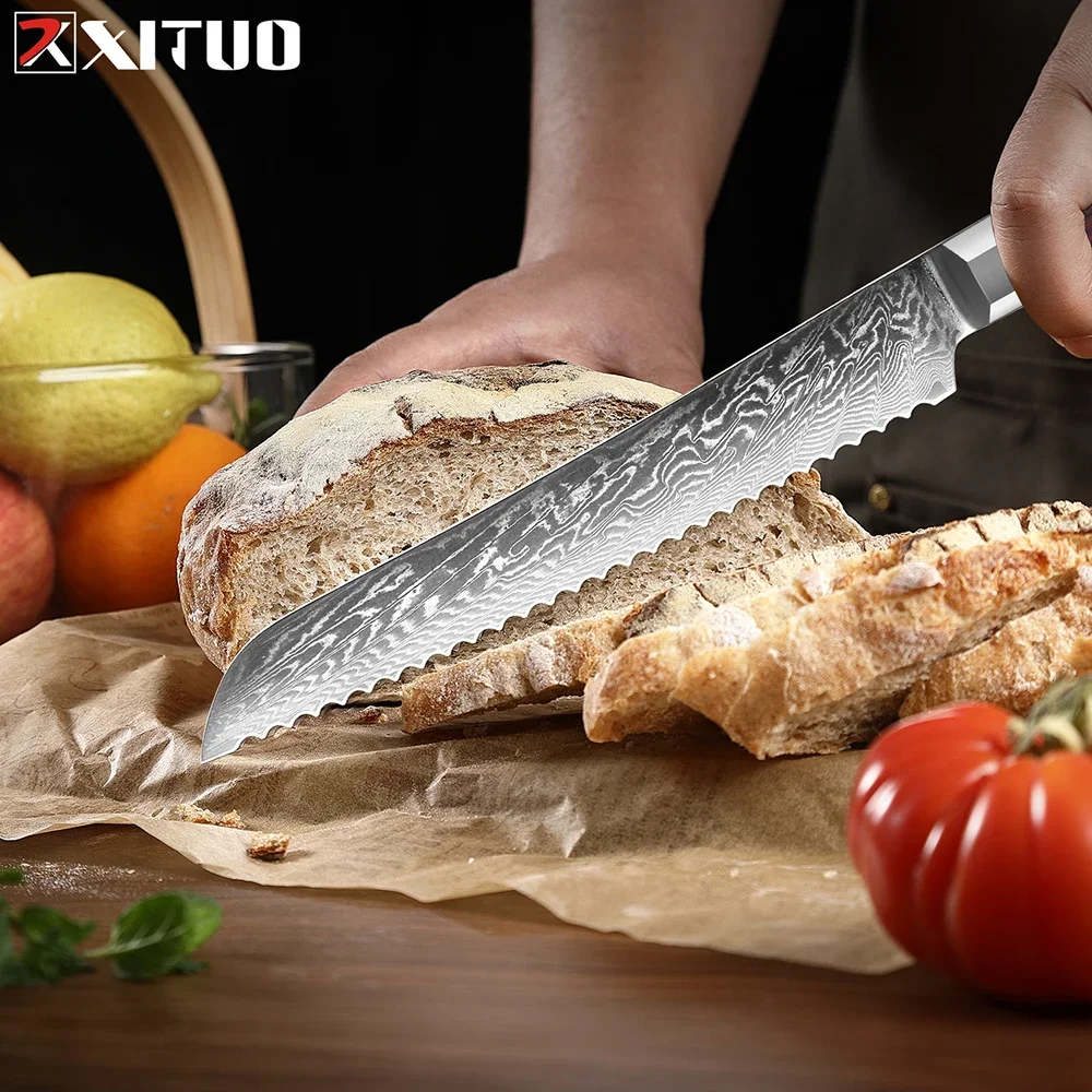 

XITUO Bread Knife 8 Inch Damascus VG10 Steel Blade Bread Knives Best Cutting Cake Knife for Slicing Sourdough Bread,Bagels,Cake