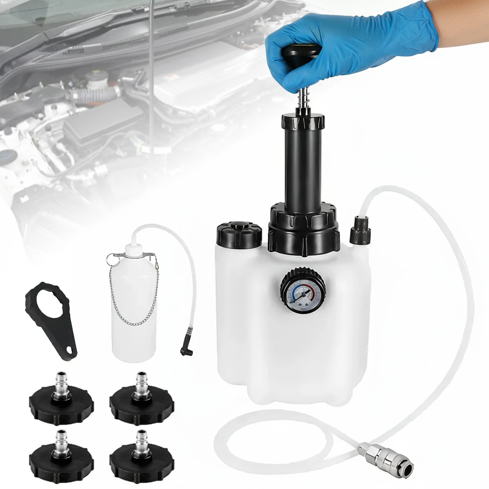 

3L Car Manual Brake Fluid Bleeder Kit Leakproof Car Brake Fluid Replacement Tools W/1L Brake Fluid Bleed Bottle & 4 Adapter