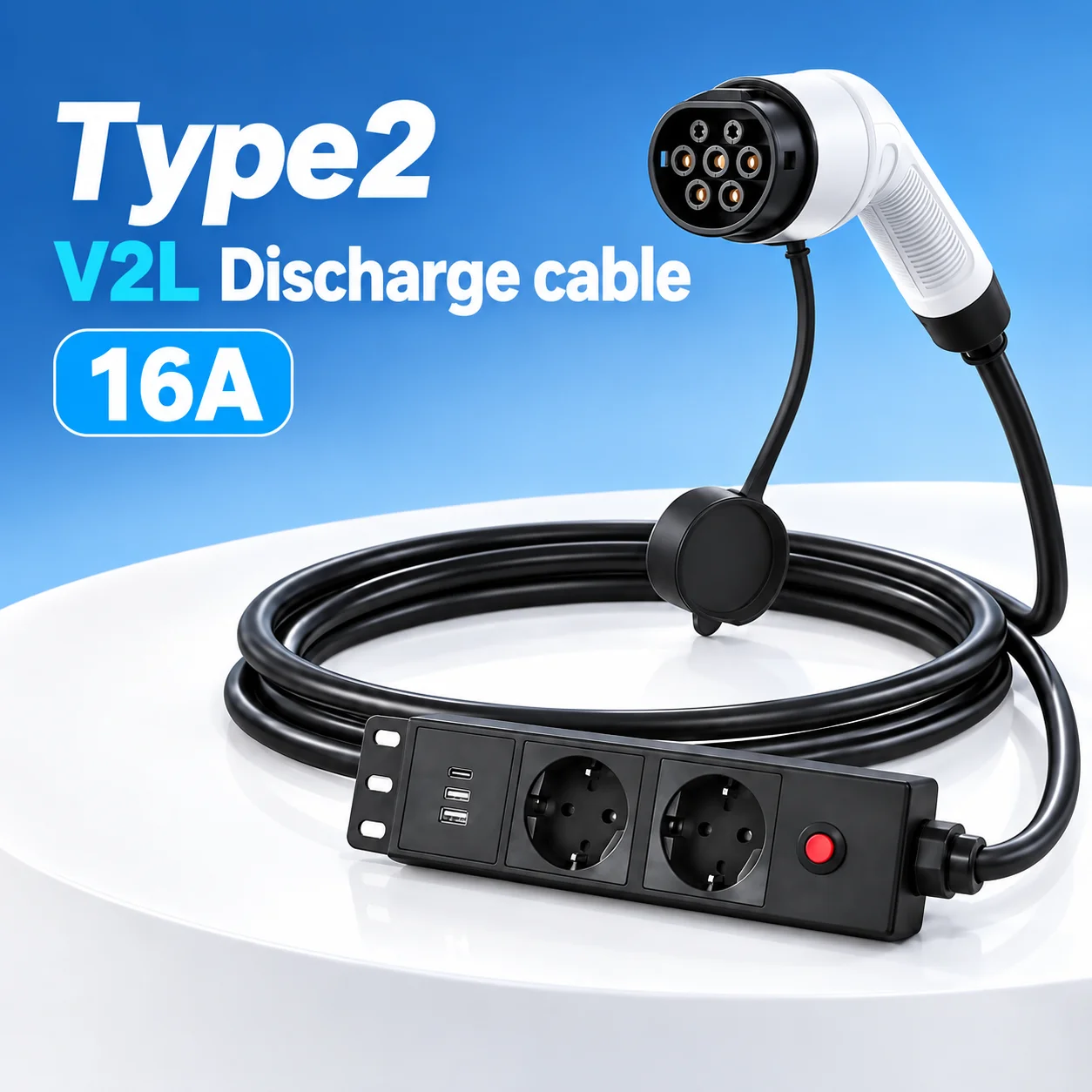 EVMBO Type 2 V2L Discharger EV Discharge Cable EU Socket for Electric Vehicles Vehicle to Load Power Supply Adapter