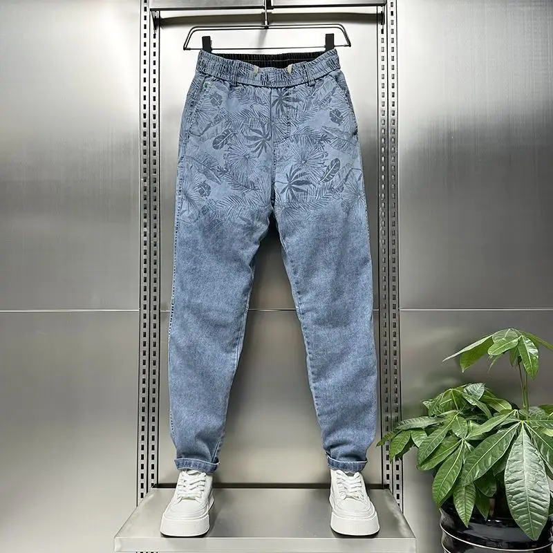 

Модные брендовые элитные эластичные жаккардовые джинсы с постепенным изменением, новые свободные брюки Харлан, повседневные мешковатые модные брюки с низкой посадкой