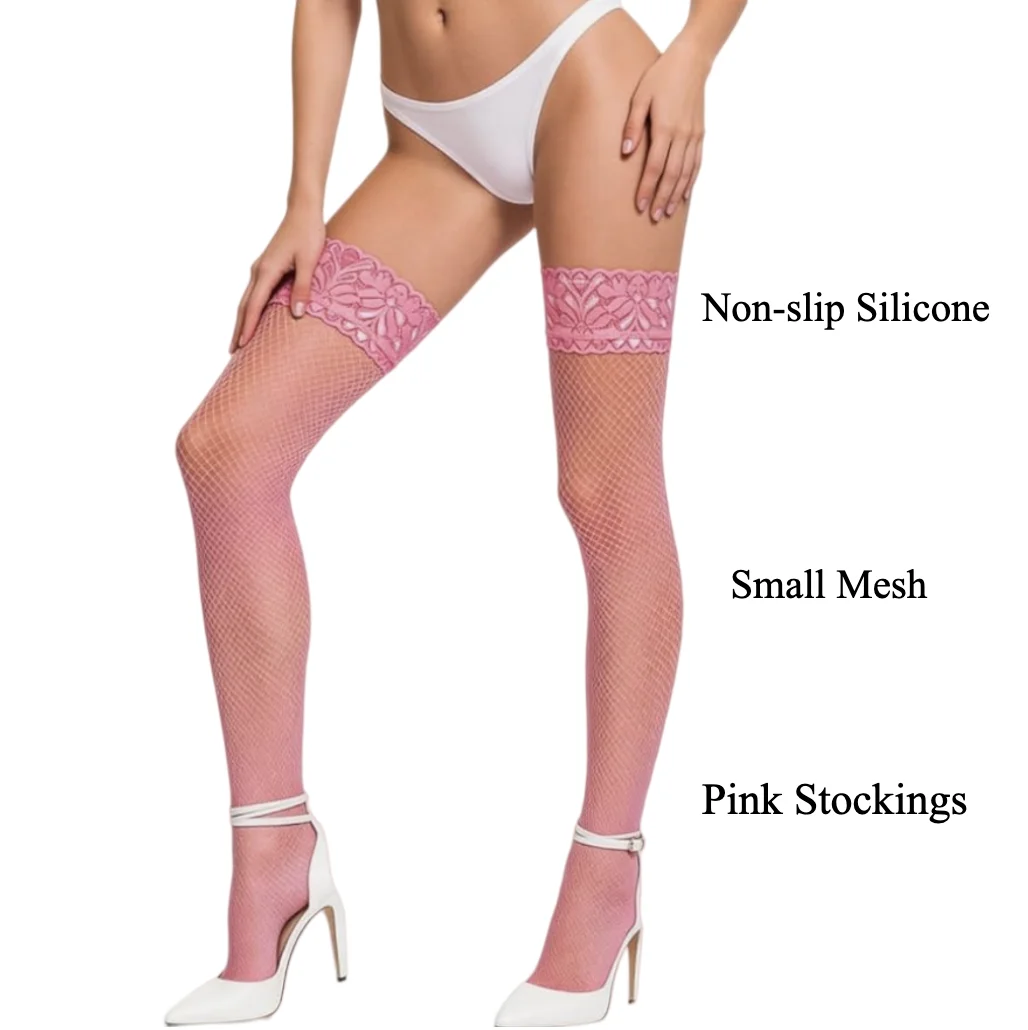 XIANGSHANGIRL Pink Princess Stockings European Non-slip Silicone Socks Small Mesh Over Knee Hosiery Sexy Stockings for Women