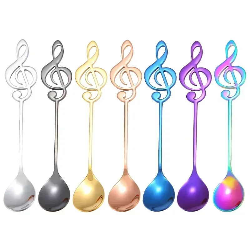 New 10pcs 304 Stainless Steel Musical Notes Coffee Spoon Stirring Cup Spoon Music Stick Ice Cream Gift Spoon Kitchen Accessorie