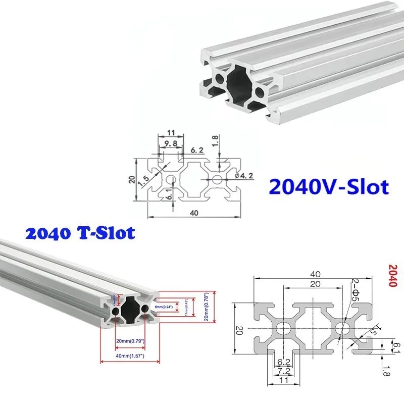 1Pcs 2040 V/T-Slot Aluminum Profile Extrusion 100 200 300 400 500 -1000mm Aluminum Extrusion Rail 20x40mm for DIY 3D Printer CNC