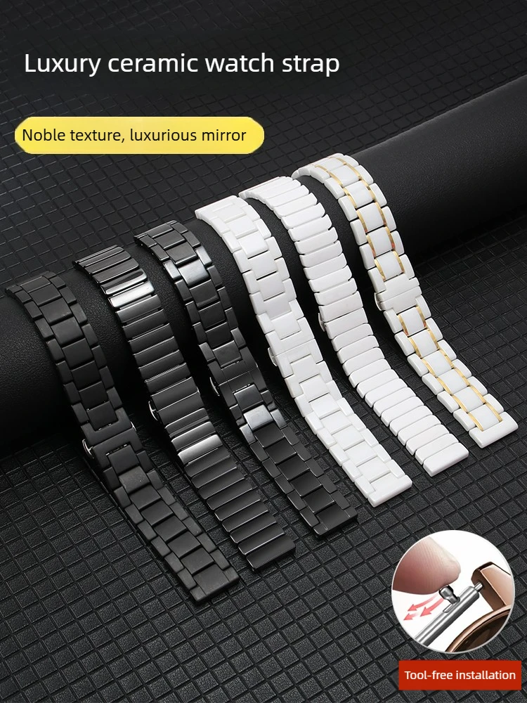 Correa de reloj de cerámica para hombre y mujer para Fiyta Armani Casio Huawei, pulsera de cerámica en blanco y negro de 20 y 22 mm