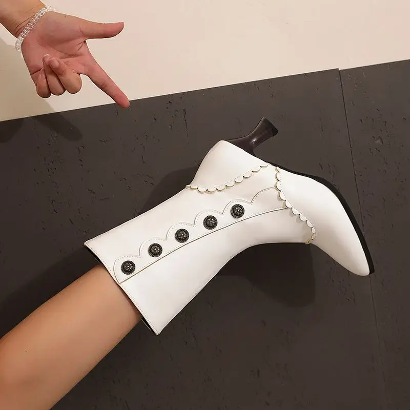 ORCHA LISA المرأة منتصف العجل الأحذية أشار تو 5.5 سنتيمتر كعب صغير سستة مختلط اللون المسامير عادية حجم كبير 46-48 أنثى عادية #5