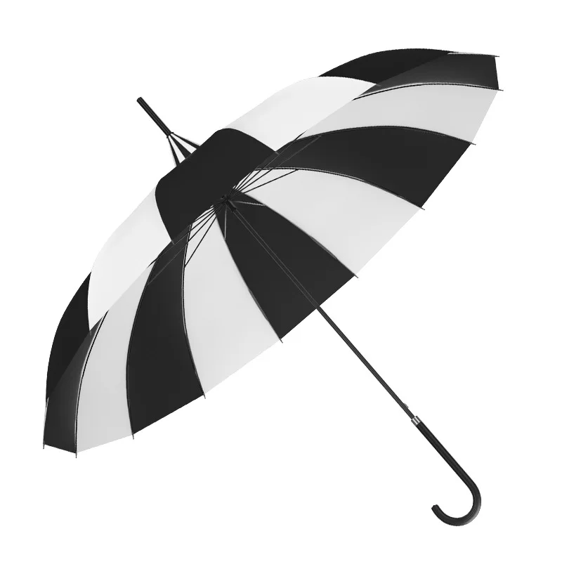 16k Black and White Retro Pagoda Umbrella Classical Striped Parasol Umbrellas Sun Rain UV Large Umbrella with Hook Handle