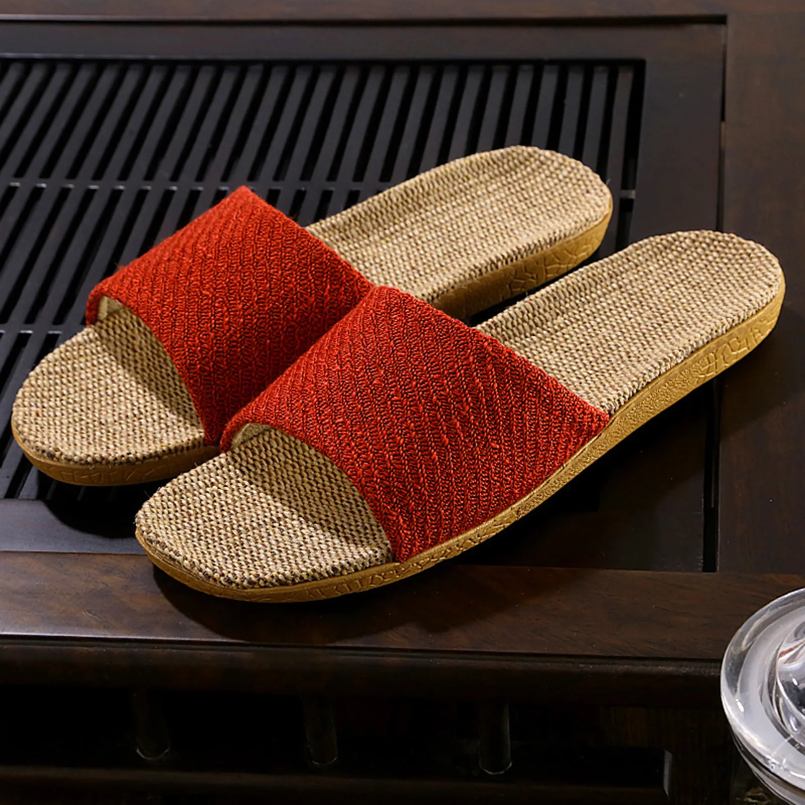 Couples Flax  Slippers Home Wooden Floor Grass Rattan Slipper Fashion Unisex Linen Shoes