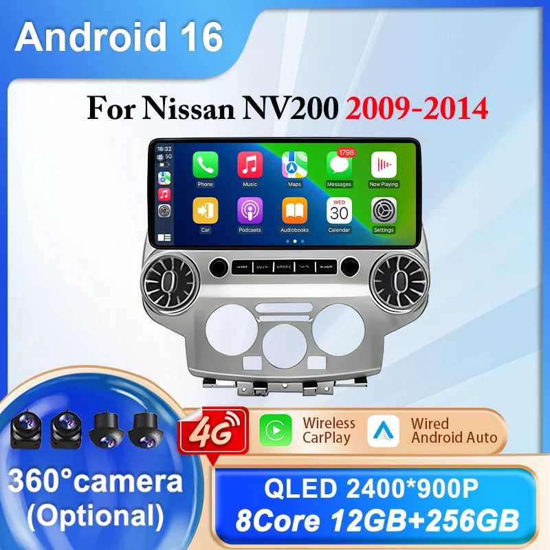 

Автомагнитола Android 16 для Nissan NV200 2009-2014, мультимедийный видеоплеер, Carplay, Auto, 4G, WIFI, GPS-навигация, Bluetooth