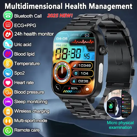 XIAOMI 2025 새로운 ECG + PPG 혈액 지방 요산 건강 Smartwatch 남성 심박수 혈압 블루투스 통화 스마트 시계 여성