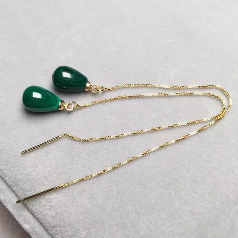 Natural Malachite Hand Carved Drop Shaped Jade Pendant  Earrings Fashion Boutique Jewelry Men and Women\'s Green Earrings Gifts