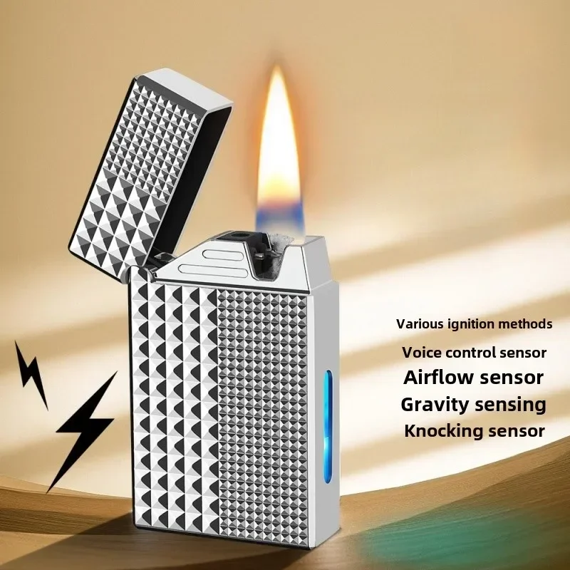 Sliver Metal Paris Nail Intelligent Voice Controlled Ignition Lighter Visual Gas Window USB Charging Electric Lighters
