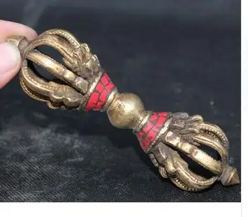 

Pure Copper Gilt Brass Old Tibet Religion Tibet Buddhism Turquoise Bronze Gilt Dagger Phurba Dagger Holder statue