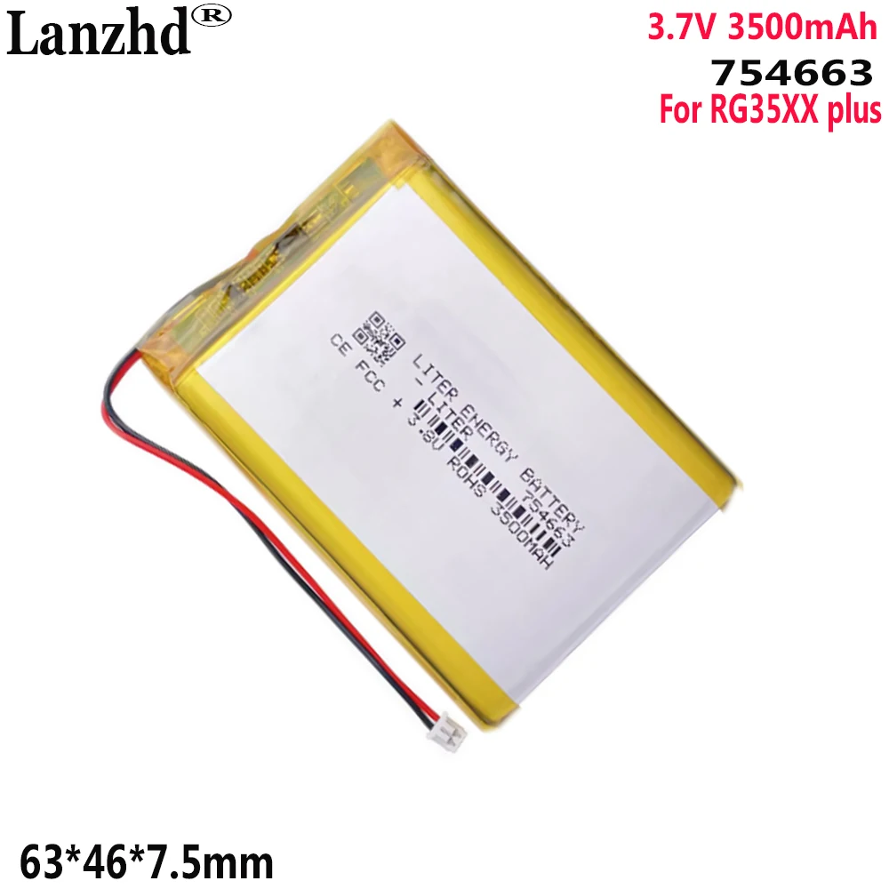 3.7V Li polymer lithium battery Use For Ambernik RG35XX plus game console rechargeable battery 754663   3500mah