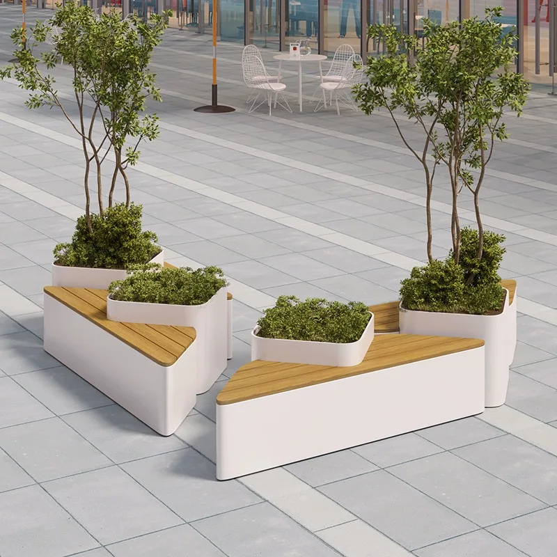 Outdoor park landscape public rest preservative wood bench shopping mall community solid wood flower box seat combination stool
