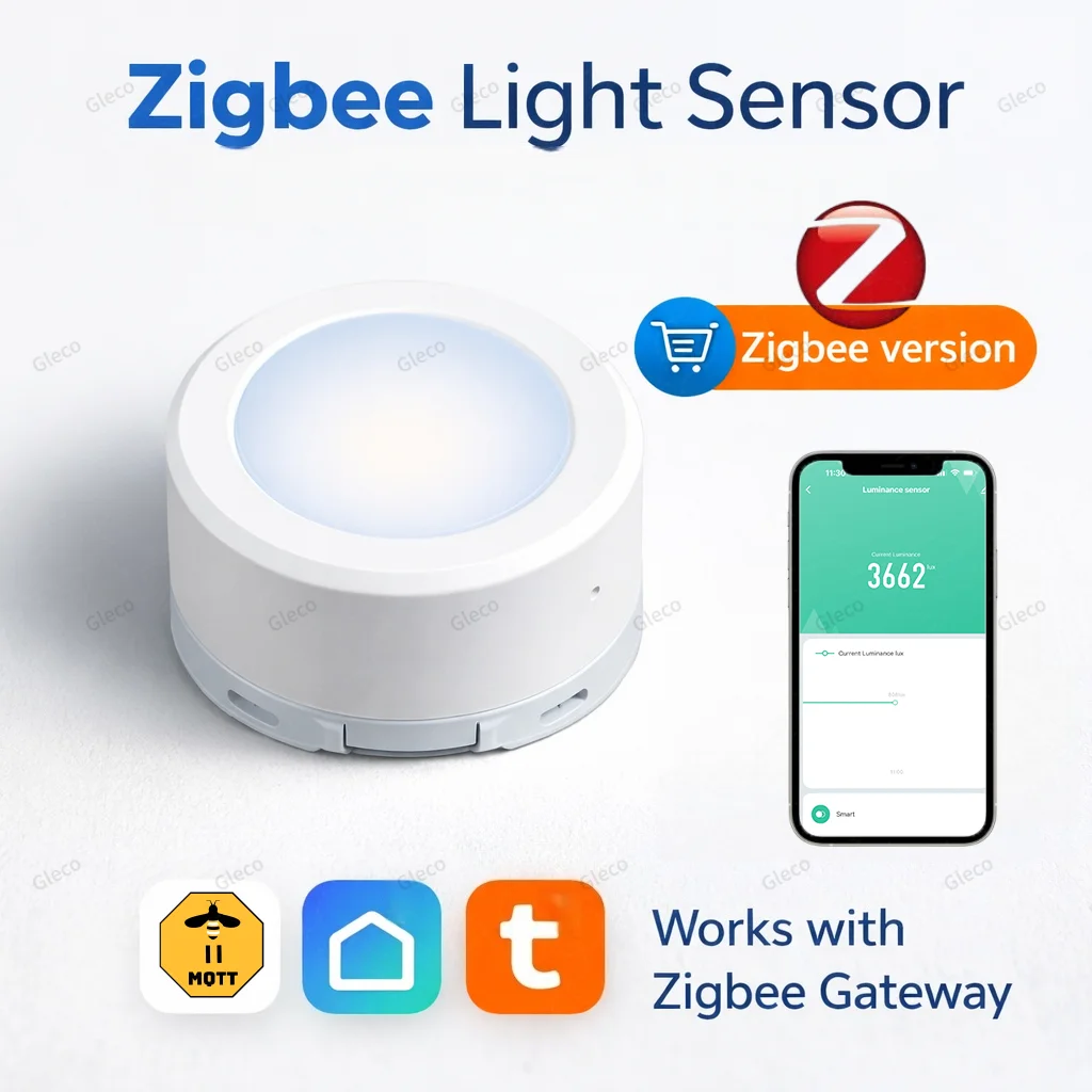 

Zigbee Ambient Light Illuminance Sensor MQTT Version or Tuya Zigbee Version Smart Home Brightness Detector Work With Gateway Hub