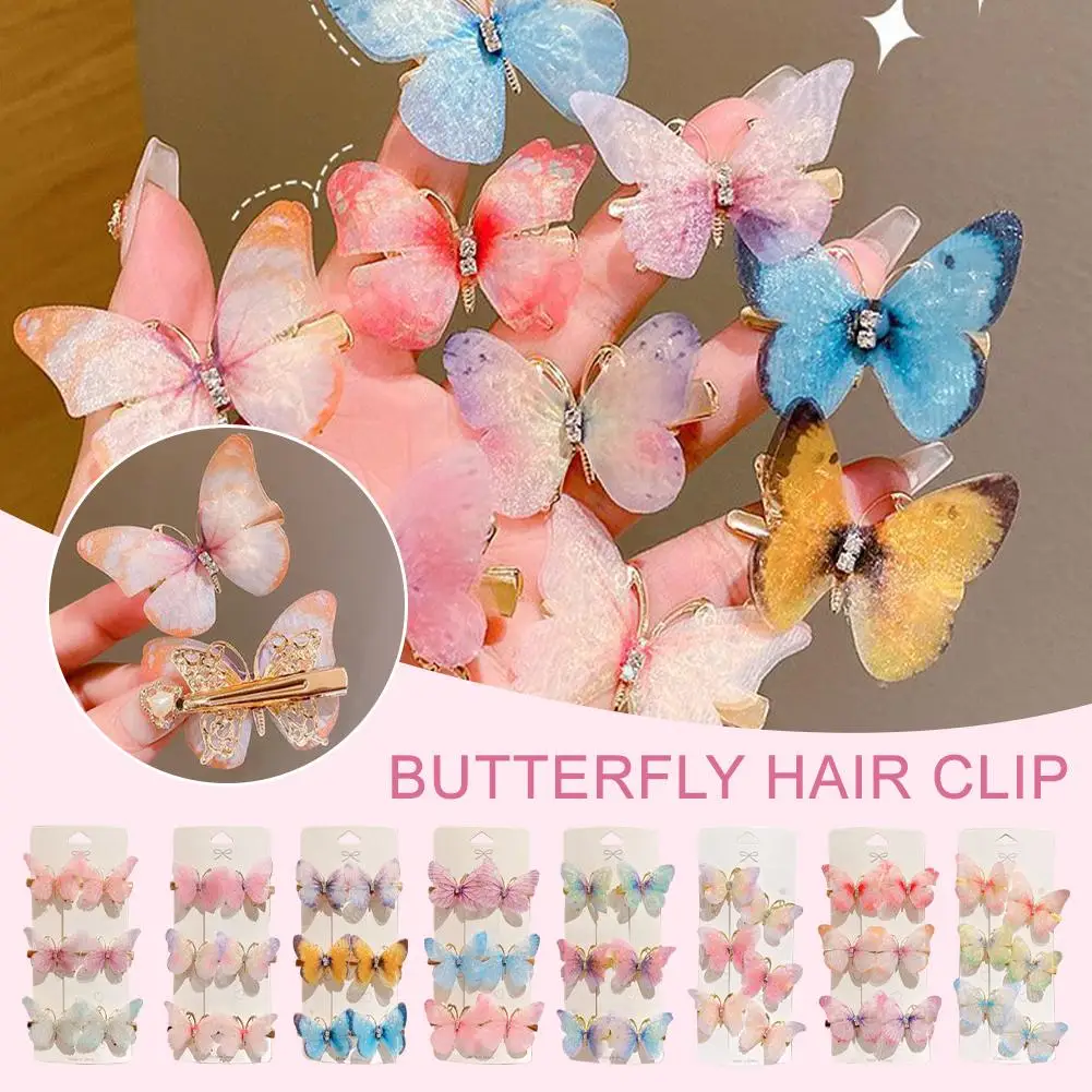 3 Pairs Colorful Butterfly Hairpins Girl Hair Clips Sweet Pins Hair Accessories Hair Women Headwear Barrettes Butterfly Fai C8J4