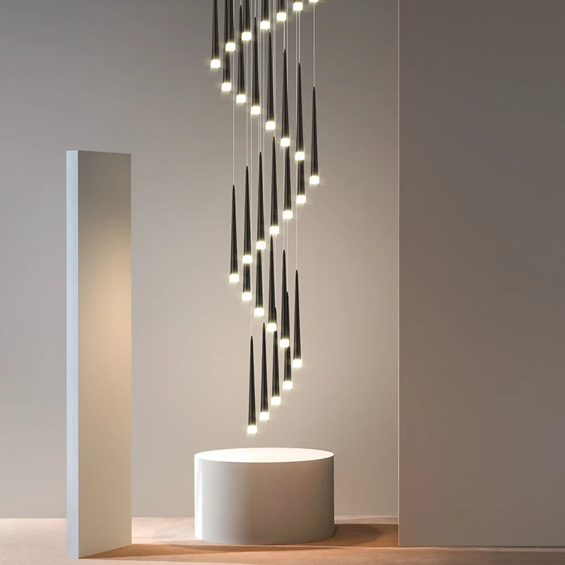 Stair Chandelier Modern Duplex Apartment Building Living Room Pendant Lamps Nordic Restaurant Loft Black Long Led Hanging Lights
