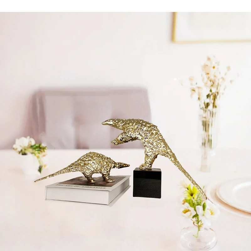 Gold-plated Pangolin Animal Statue Abstract Artwork Desk Decoration Ornaments Golden Pangolin Sculpture Room Aesthetics Decor
