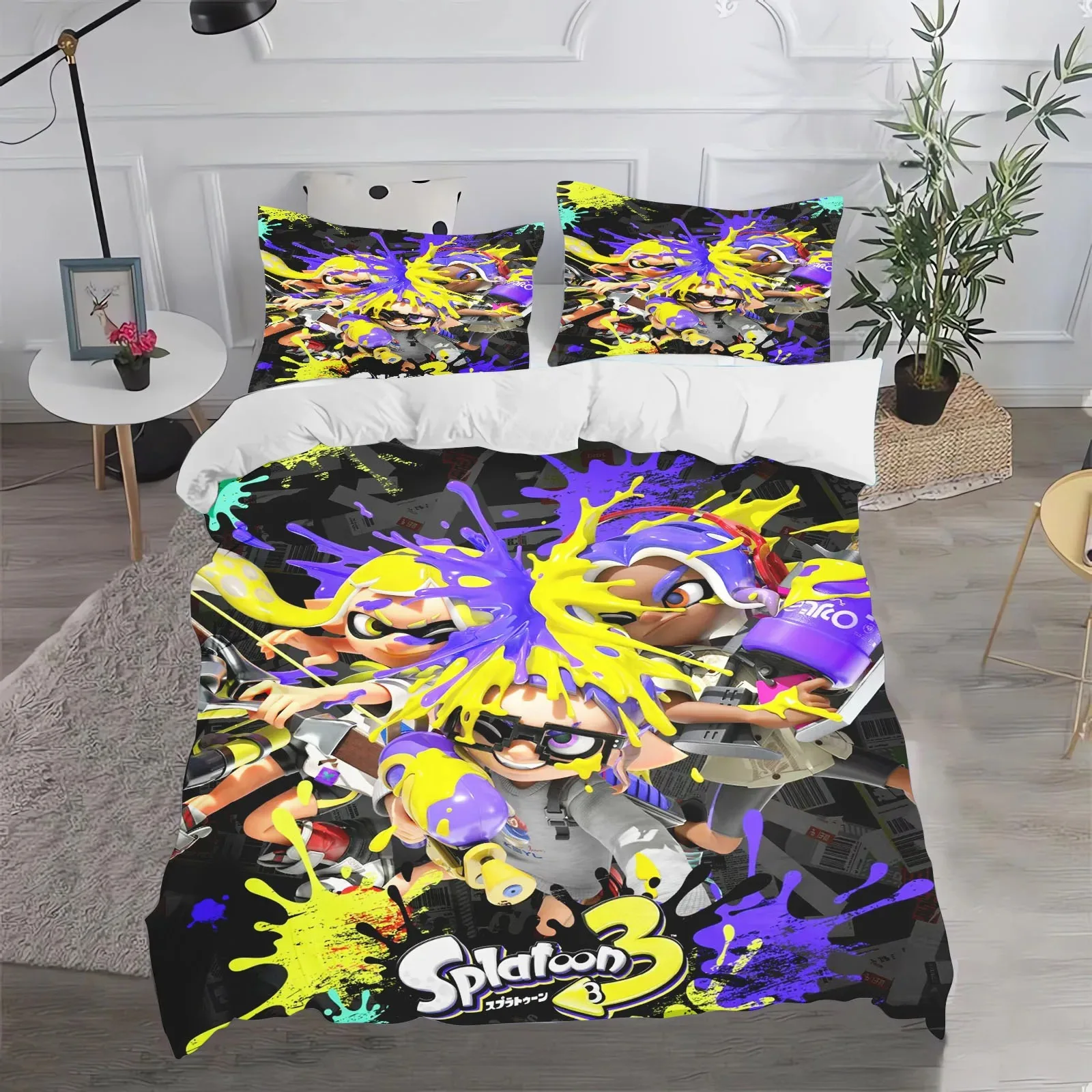 Game, Splatoon, Anime 100% Polyester Bedding Set Duvet Cover Set Printed Cartoon Home Decor