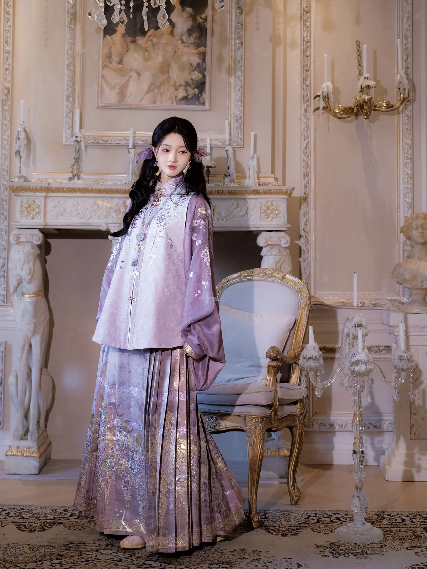 No Two Sets Vine Lattice with Due Date Ming Dynasty Style Stand Collar Button up Shirt Embroidered Short Quilted Purple ...