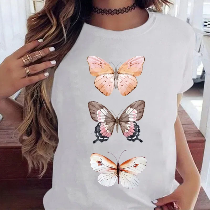 2024 Summer Butterfly Tree Print Teen Children T Shirt Girl Clothing Casual Harajuku T-shirt Short Sleeve Girl Top Kid Baby Tee