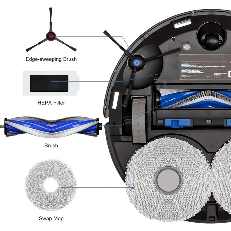 ABFU-For ECOVACS DEEBOT T30S Combo Robot Vacuum, T30s Replacement Parts Main Side Brush Hepa Filters Mop Pads Dust Bags